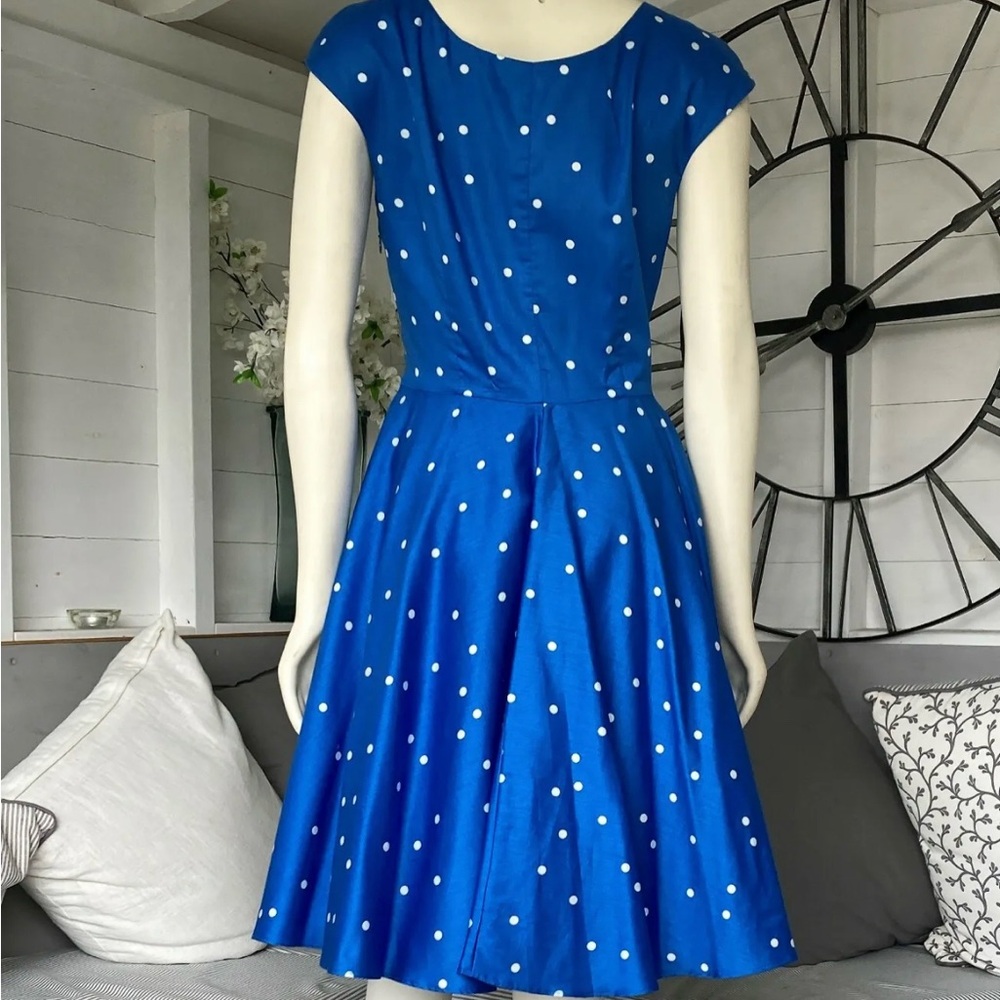 Blue Pleated A-Line Mini Dress with Cap Sleeves